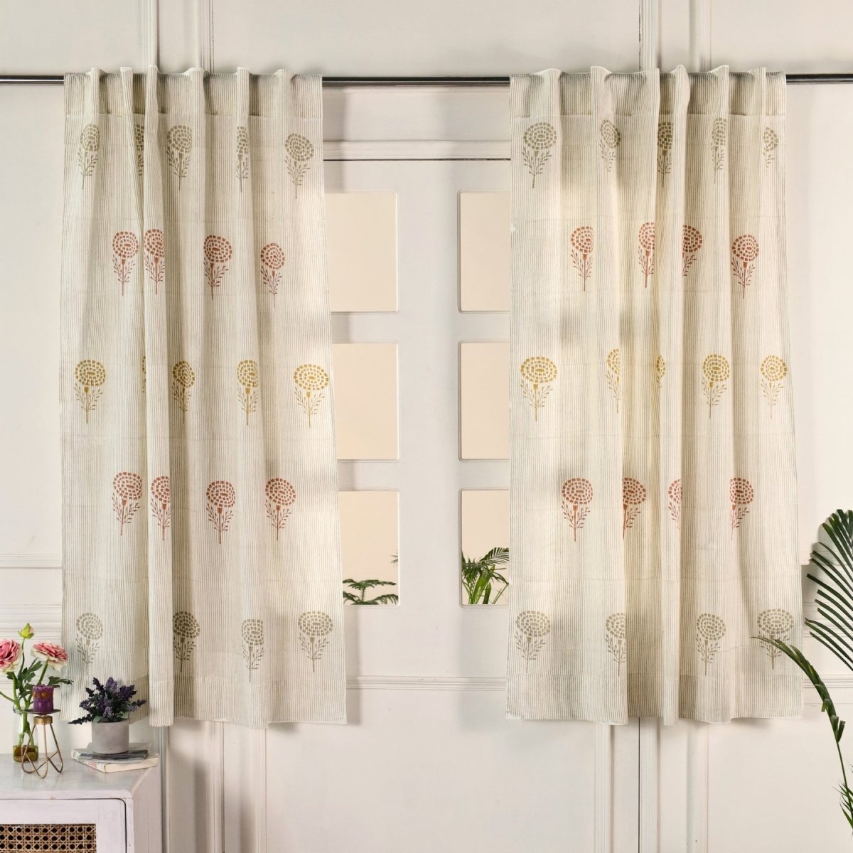 Rust, Mustard & Taupe Sheer Cotton Window And Door Curtains | 5 / 7 ft | Marigold Collection