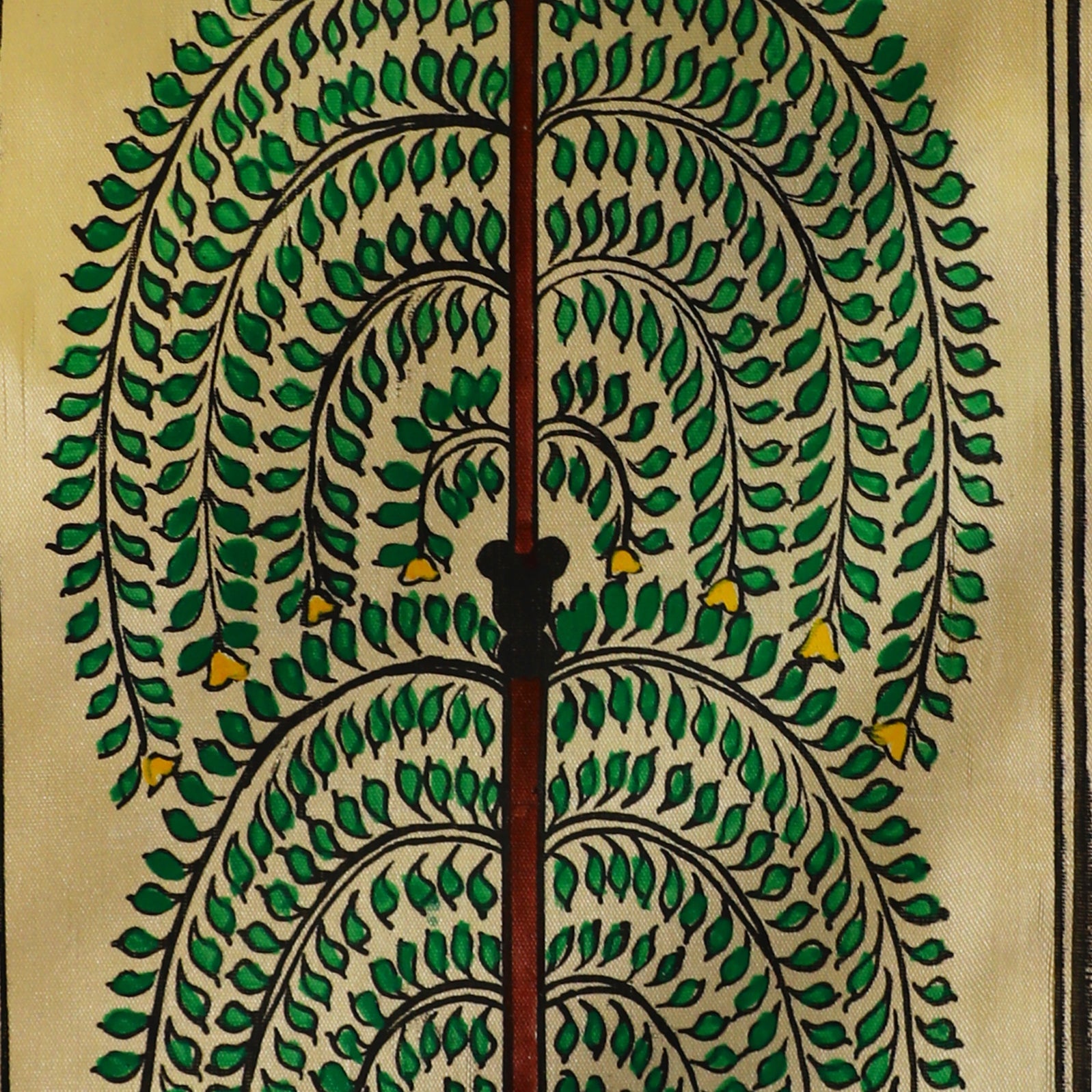 Subtle Sage Tussar Pattachitra, Intricate Handcrafted Art