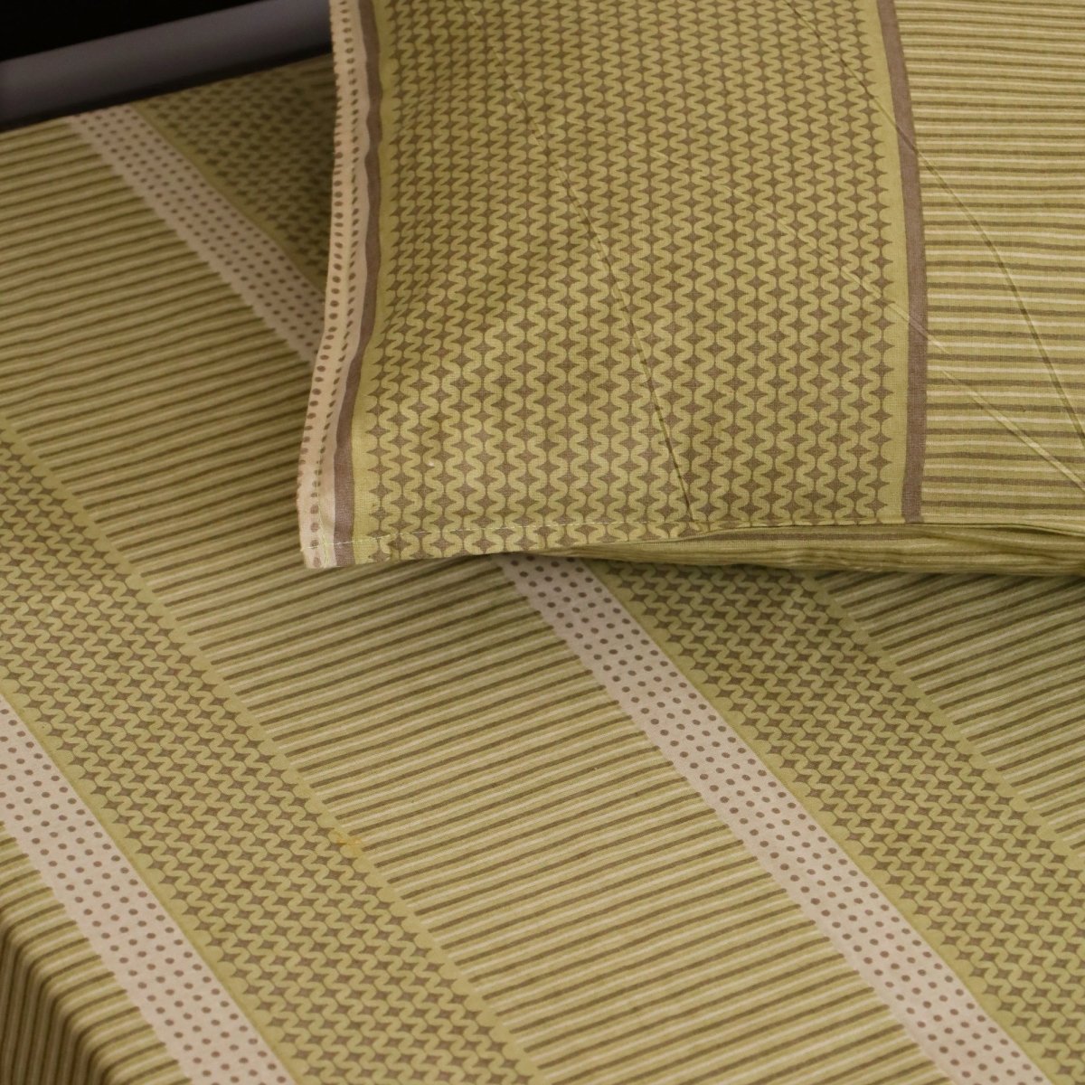 Sage Green & White Textured Cotton Bedsheet and Pillow Cover | Marigold Collection