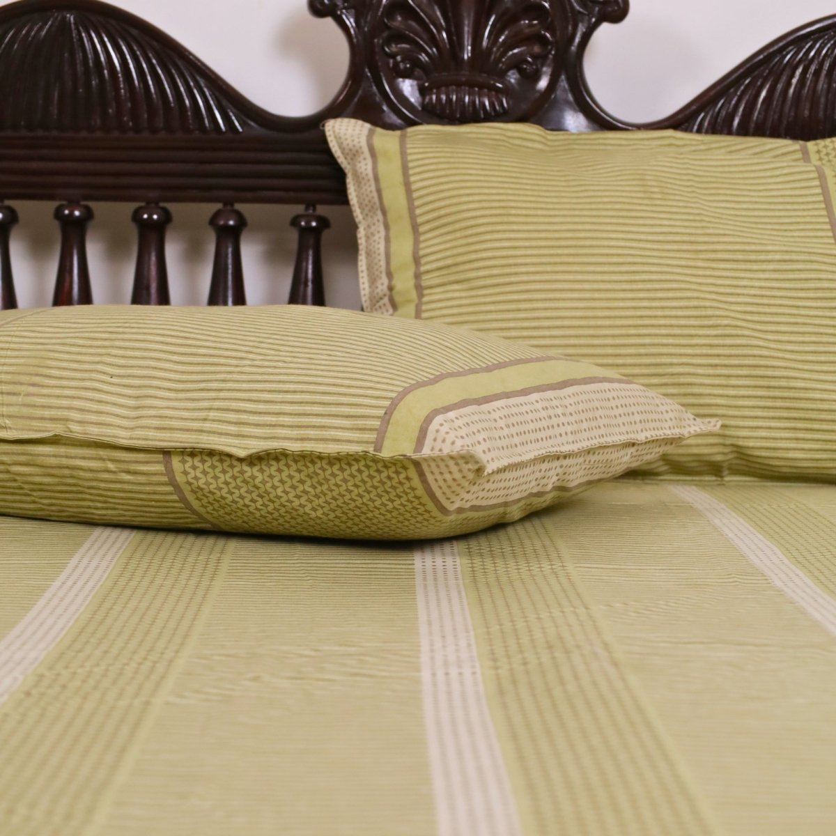 Sage Green & White Textured Cotton Bedsheet and Pillow Cover | Marigold Collection