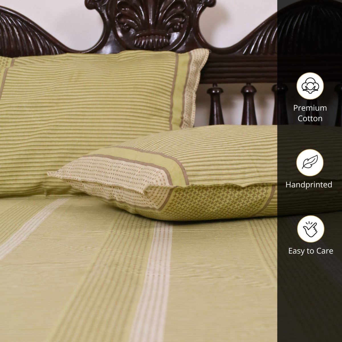 Sage Green & White Textured Cotton Bedsheet and Pillow Cover | Marigold Collection