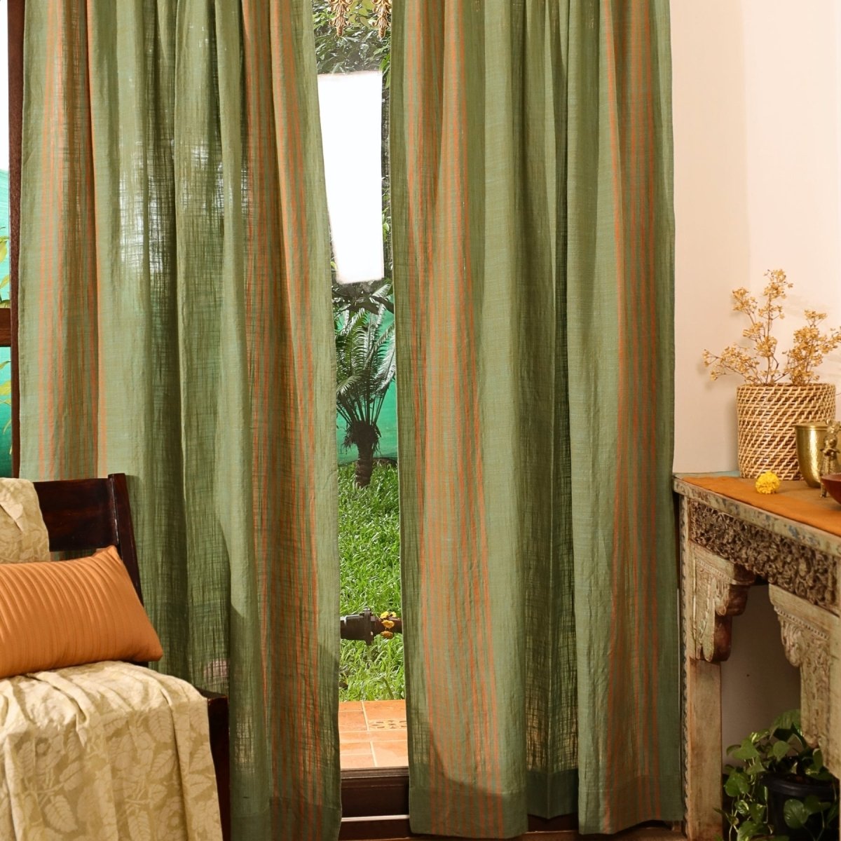 Sage Teal Cotton Door Curtain | Length 7ft | Marigold Collection