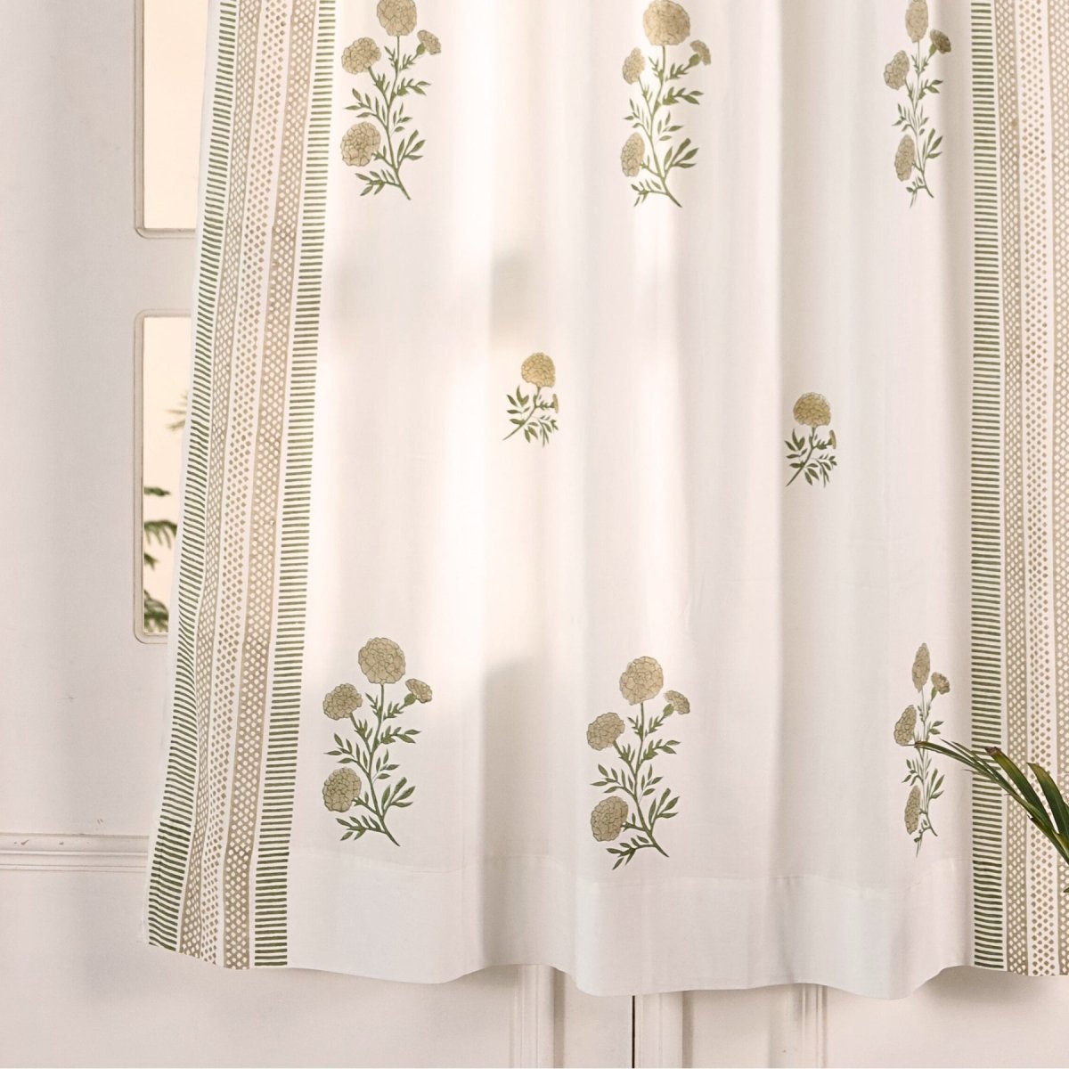 Taupe and Olive Green Sheer Cotton Window And Door Curtains | 5 / 7 ft | Marigold Collection
