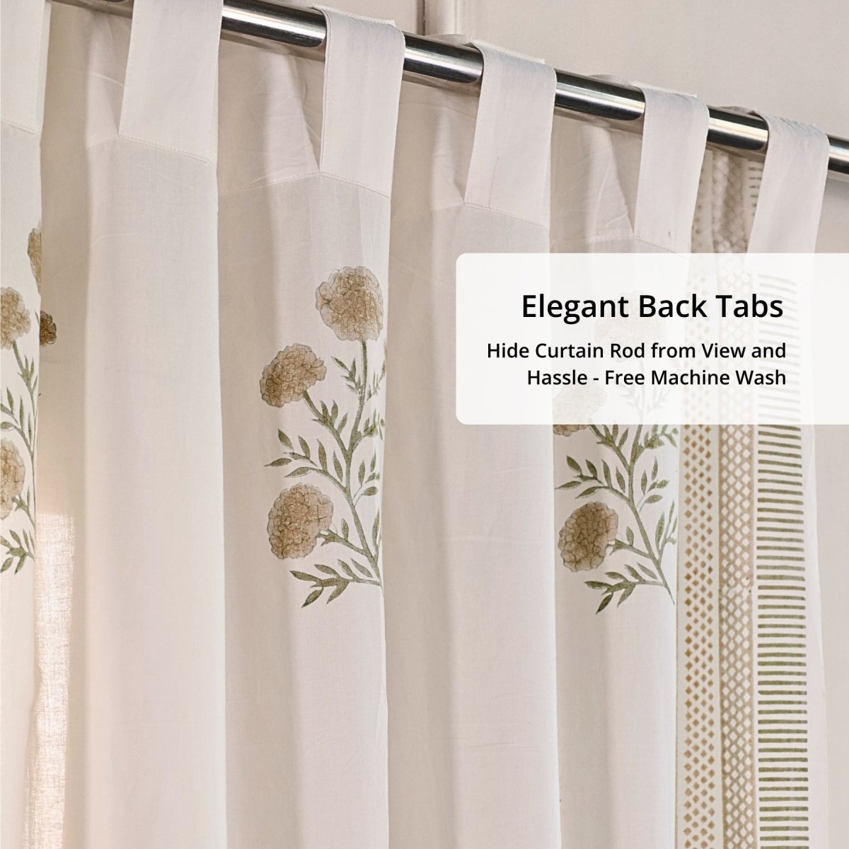 Taupe and Olive Green Sheer Cotton Window And Door Curtains | 5 / 7 ft | Marigold Collection