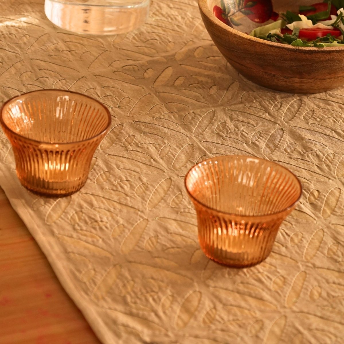 Taupe & Rust Applique Cotton Dining Table Runner | 15" x 60" | Marigold Collection