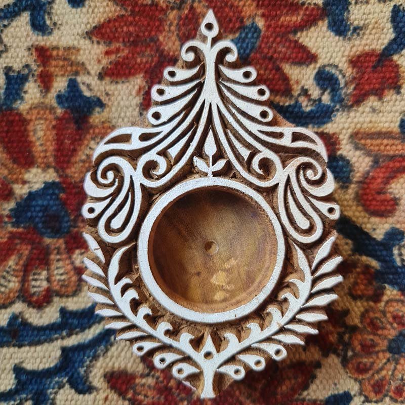 Wooden Tealight Holder - Hand Carved Leaf Design Candle Holder