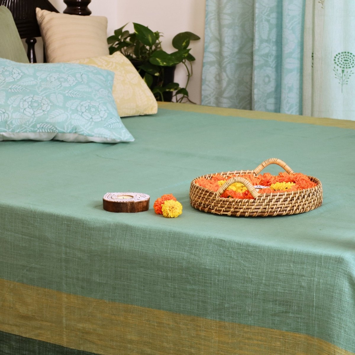 Teal Cotton Bed Cover | Marigold Collection