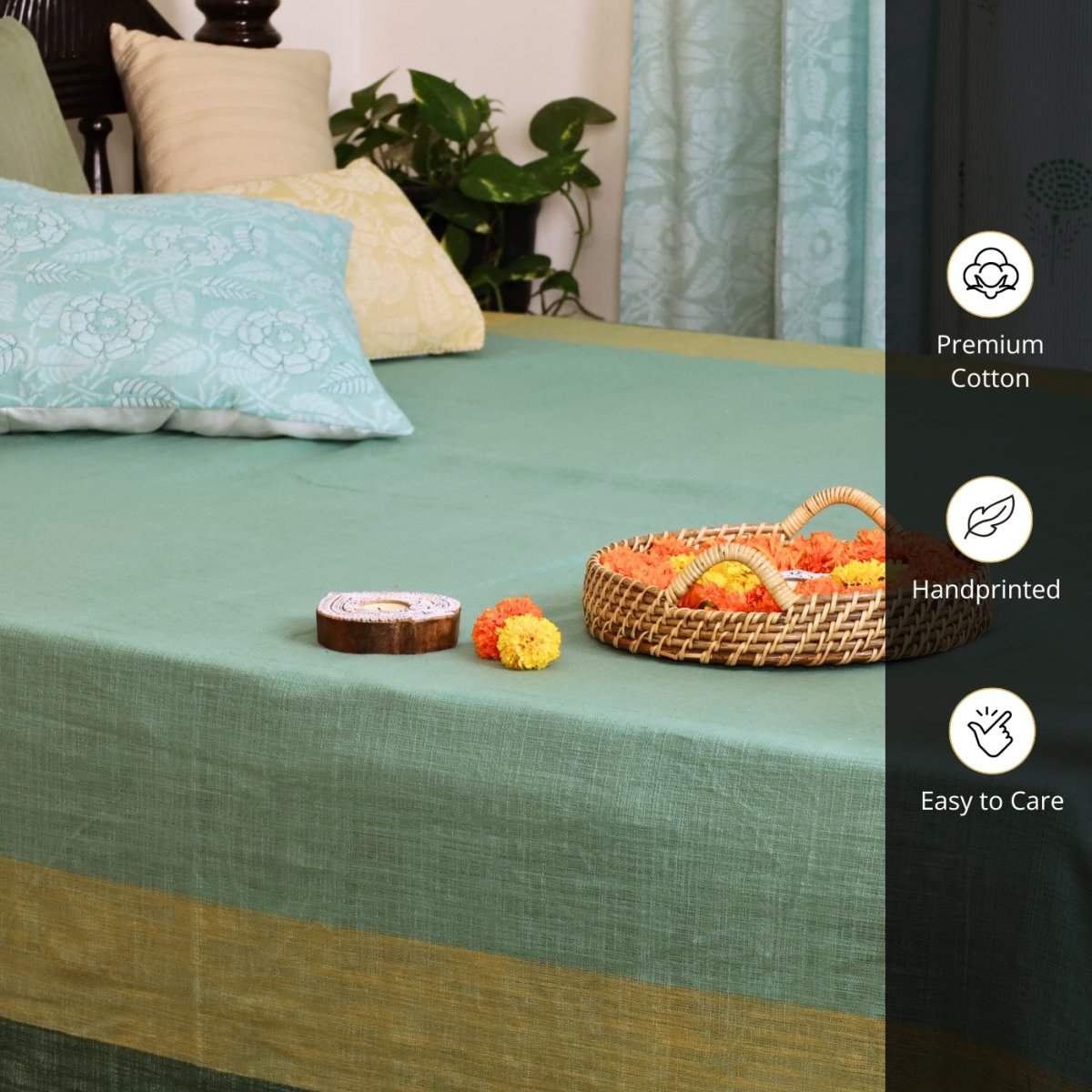 Teal Cotton Bed Cover | Marigold Collection