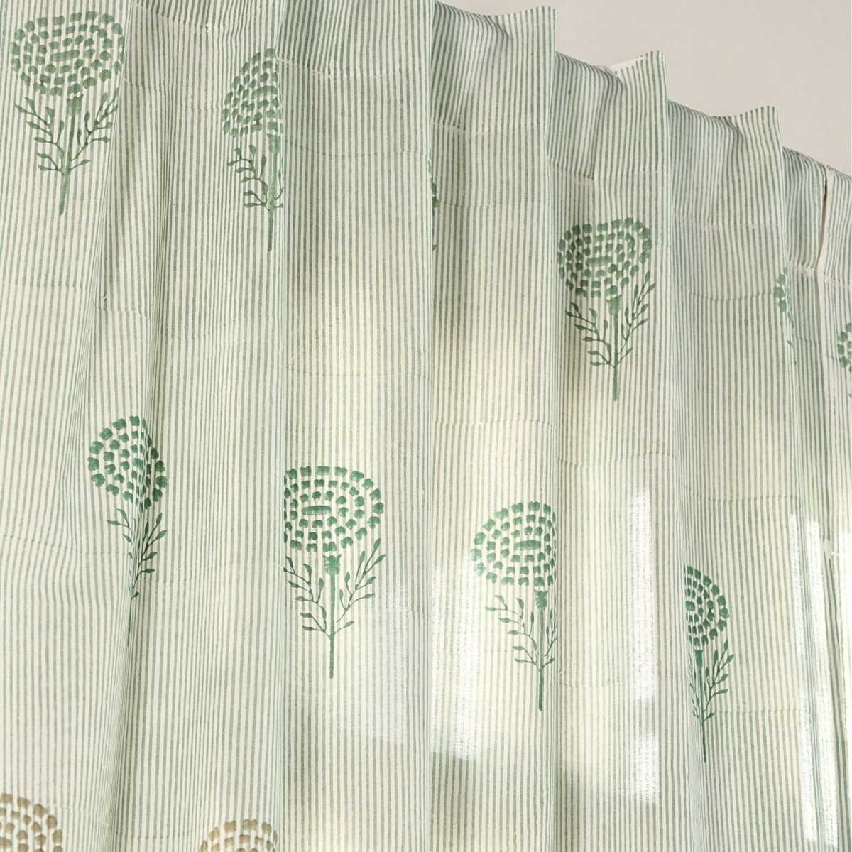 Teal, Green & Taupe Sheer Cotton Window And Door Curtains | 5 / 7 ft | Marigold Collection