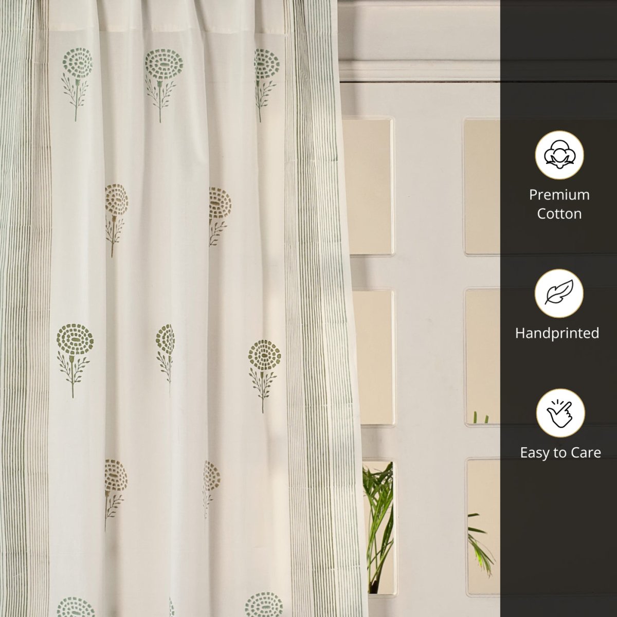 Teal, Green & Taupe Sheer Cotton Window Curtain | 5 / 7 ft | Marigold Collection