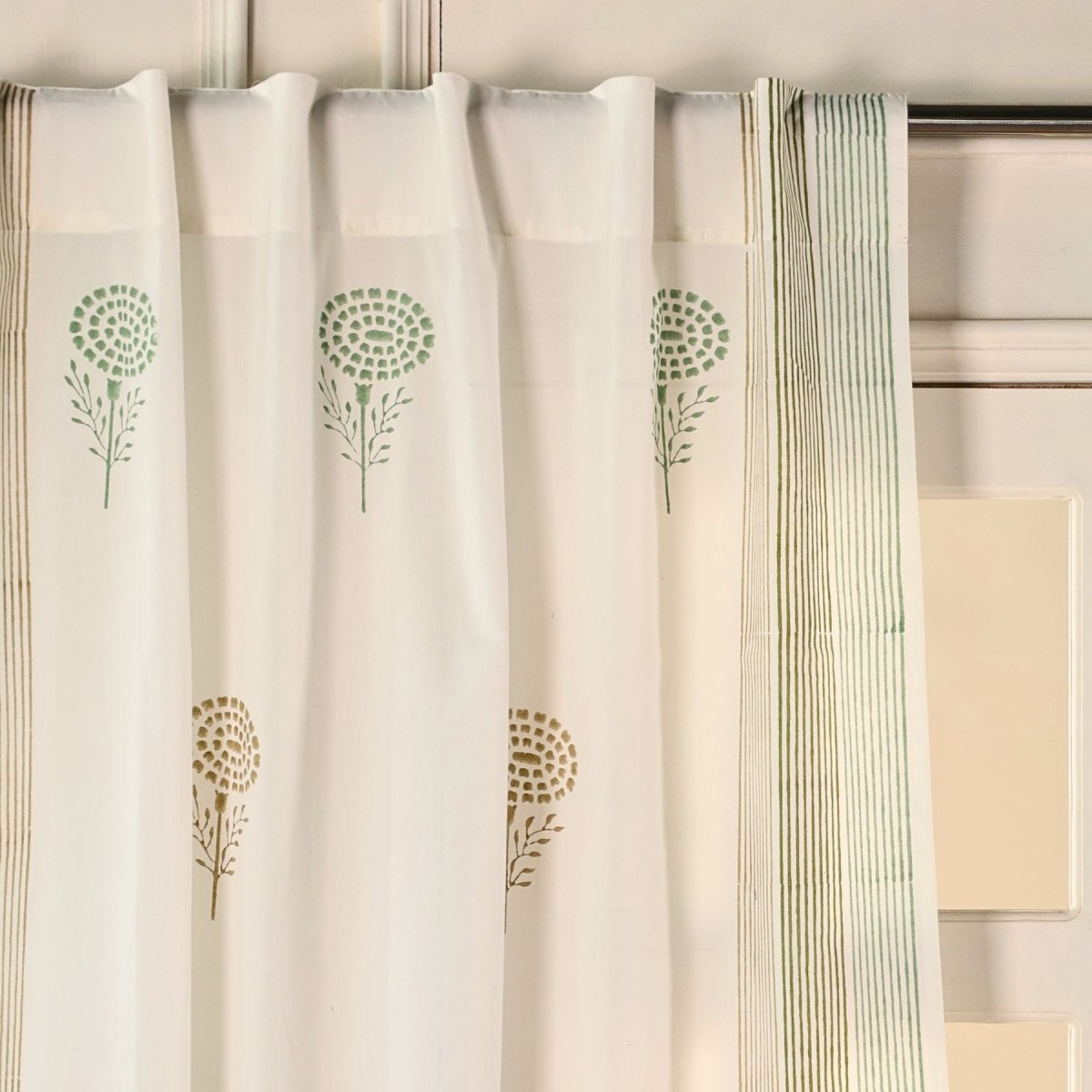 Teal, Green & Taupe Sheer Cotton Window Curtain | 5 / 7 ft | Marigold Collection