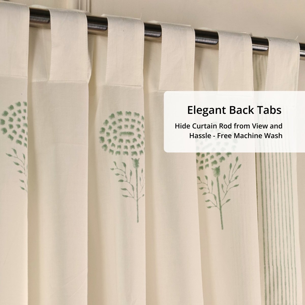Teal, Green & Taupe Sheer Cotton Window Curtain | 5 / 7 ft | Marigold Collection