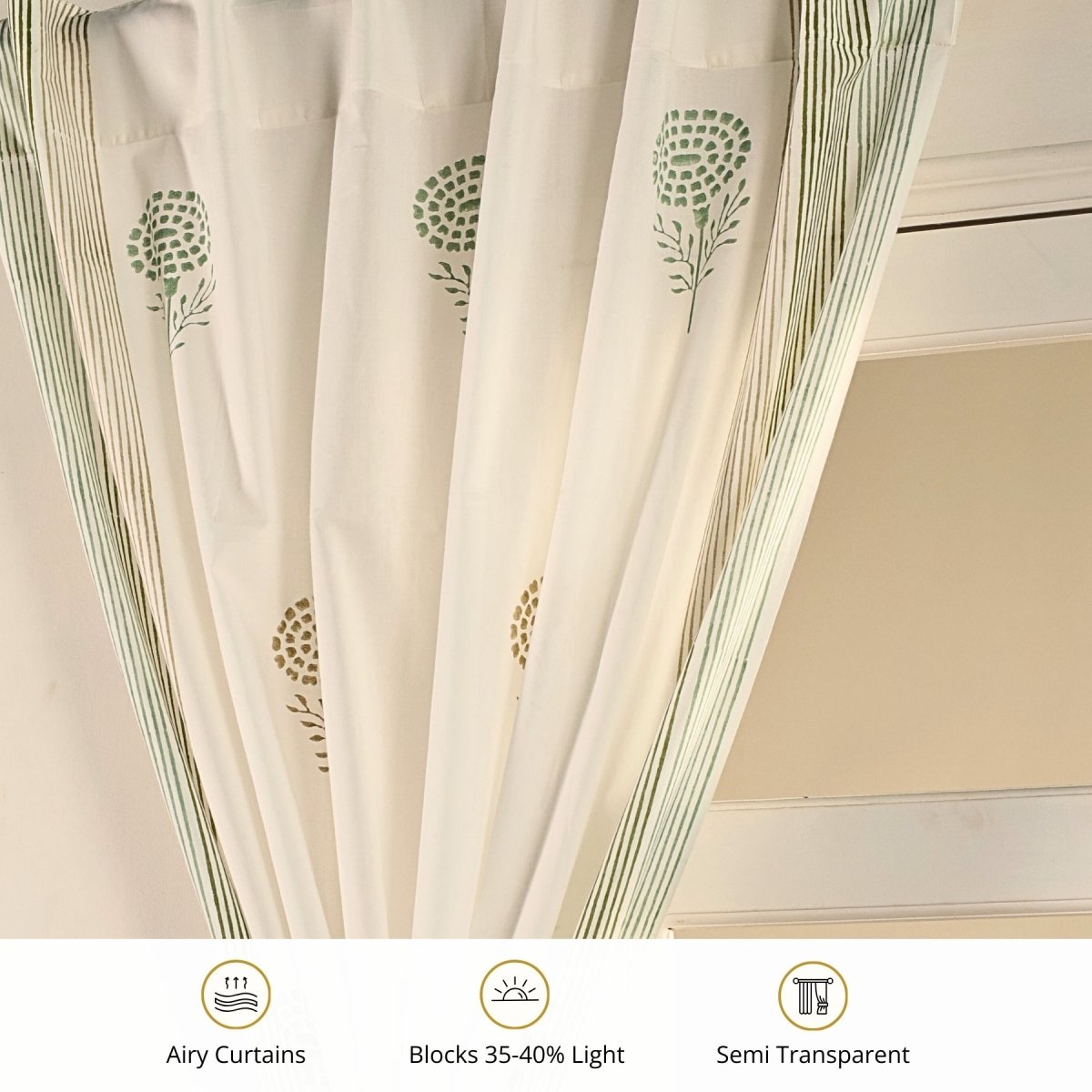 Teal, Green & Taupe Sheer Cotton Window Curtain | 5 / 7 ft | Marigold Collection