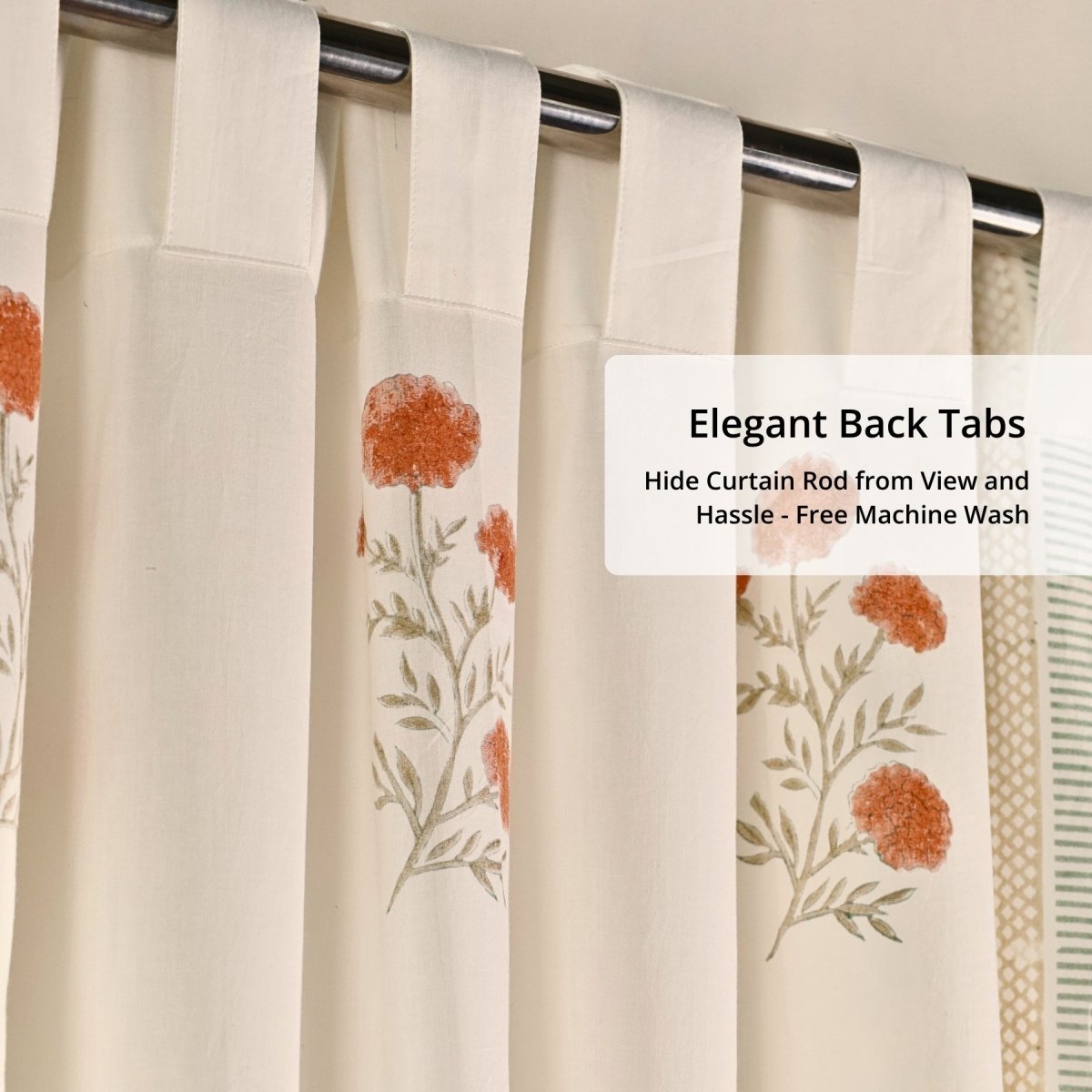 Teal, Mustard and Rust Sheer Cotton Window Curtain | 5 / 7 ft | Marigold Collection
