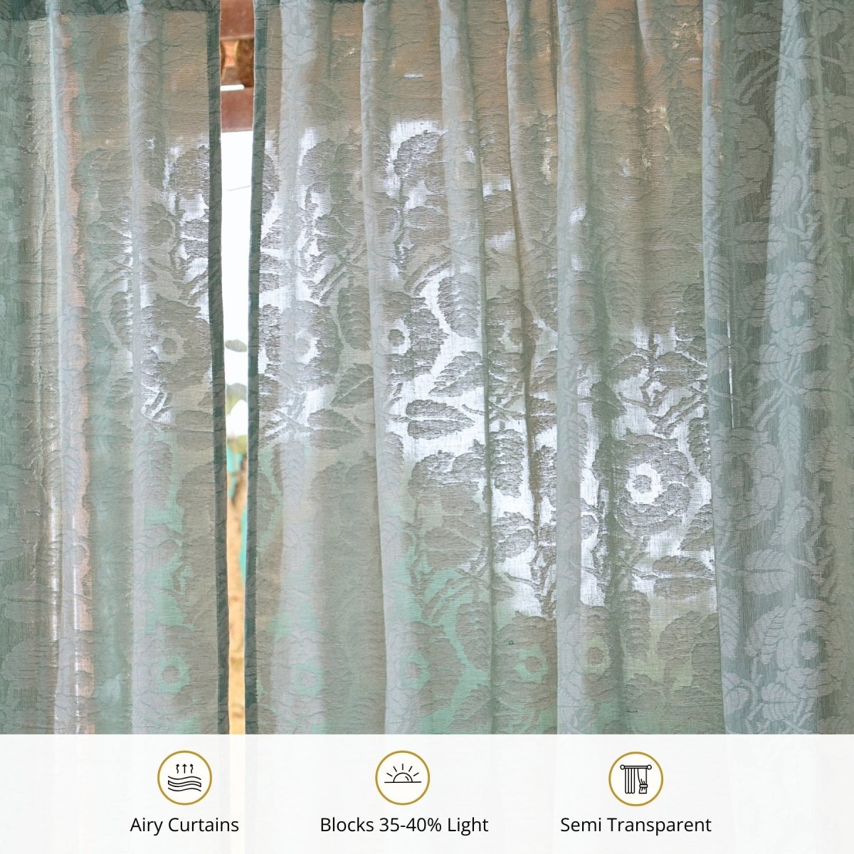 Teal Semi-Transparent Curtain for Door| Length 7ft | Marigold Collection