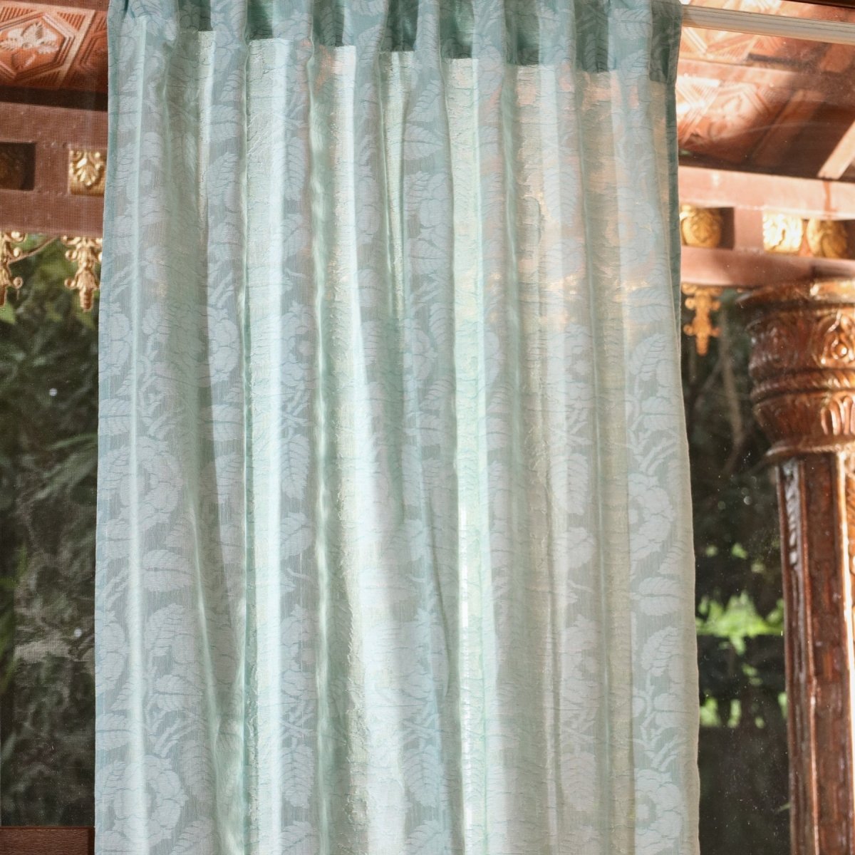 Teal Semi-Transparent Curtain for Door| Length 7ft | Marigold Collection