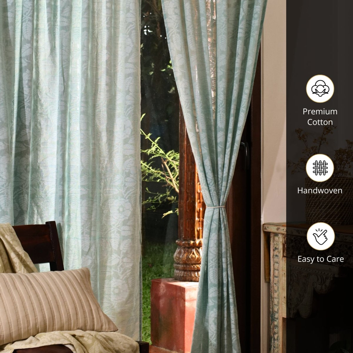 Teal Semi-Transparent Curtain for Door| Length 7ft | Marigold Collection