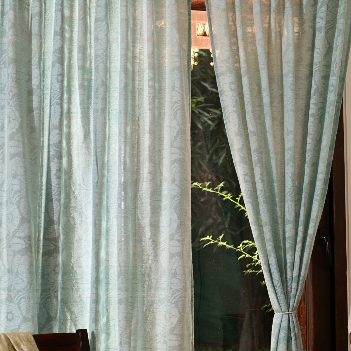 Teal Semi-Transparent Curtain for Door| Length 7ft | Marigold Collection