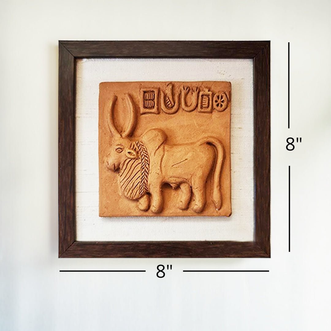 Terracotta Harappan Bull Seal Replica with Frame