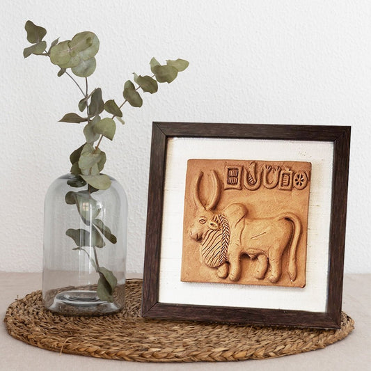 Terracotta Harappan Bull Seal Replica with Frame