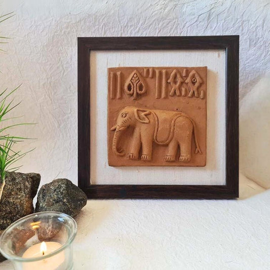 Terracotta Harappan Elephant Seal Replica With Frame |Handmade In India | Wall Decor | Gift