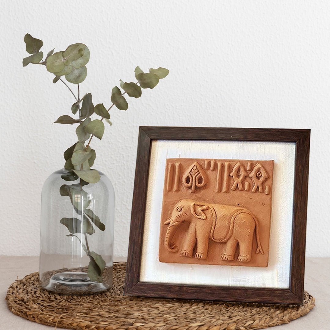 Terracotta Harappan Elephant Seal Replica with Frame