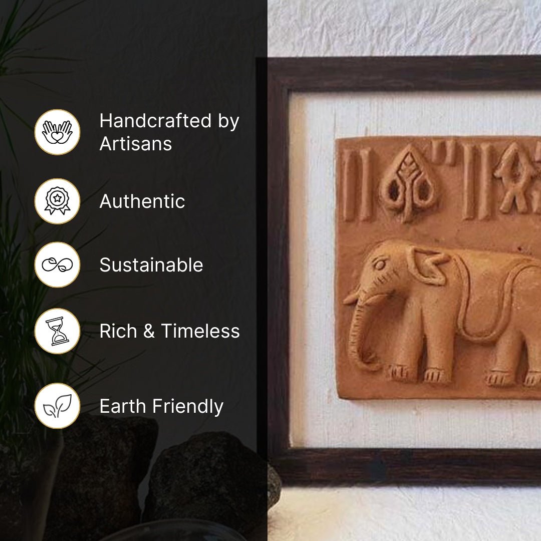Terracotta Harappan Elephant Seal Replica with Frame