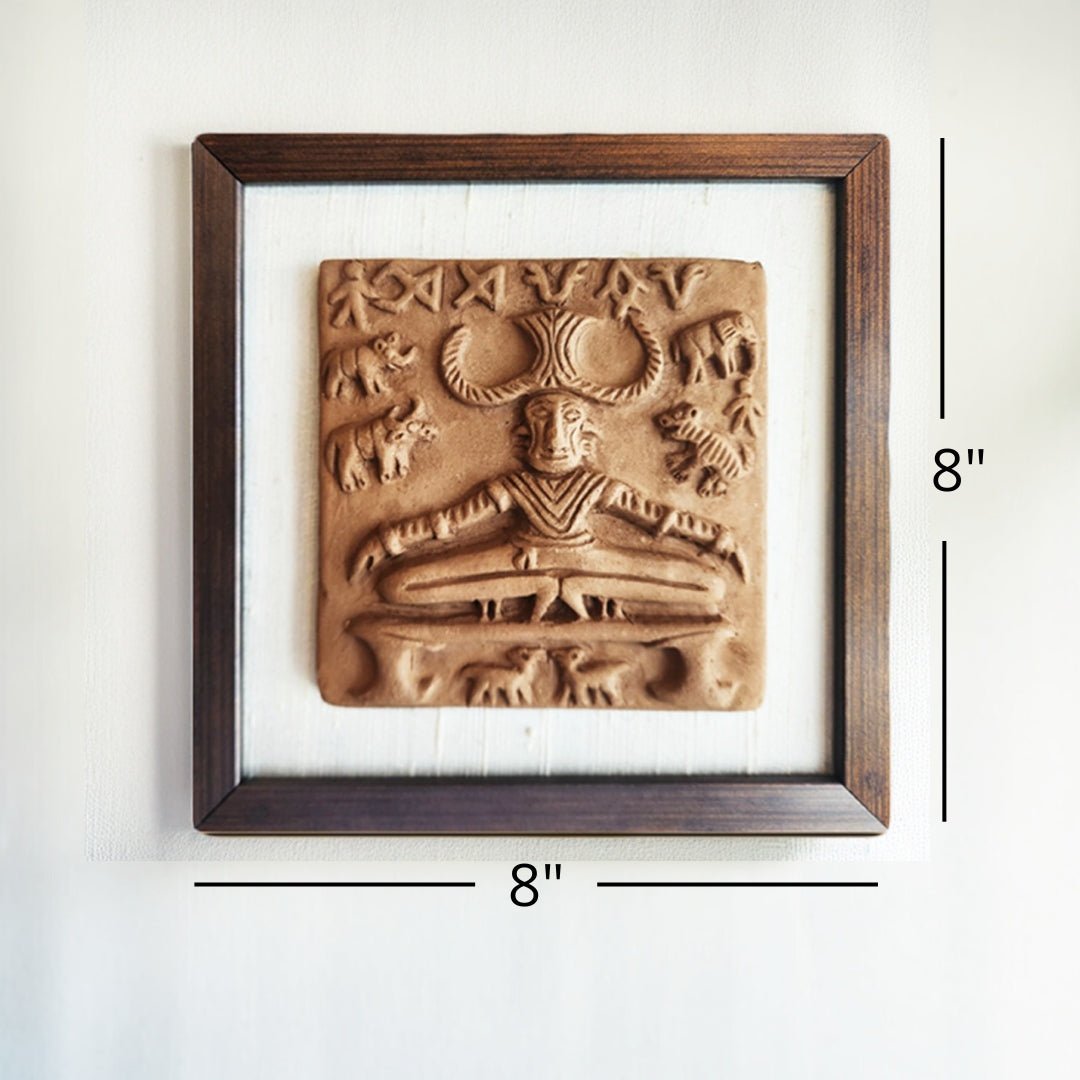 Terracotta Harappan Pashupati Seal Replica with Frame