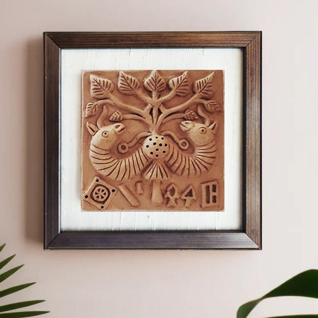 Terracotta Harappan Peepul Tree Seal Replica with Frame