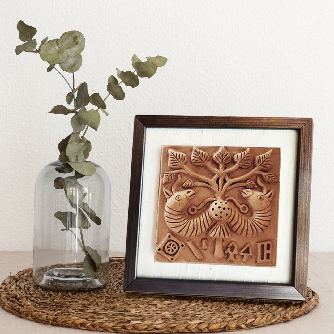 Terracotta Harappan Peepul Tree Seal Replica with Frame