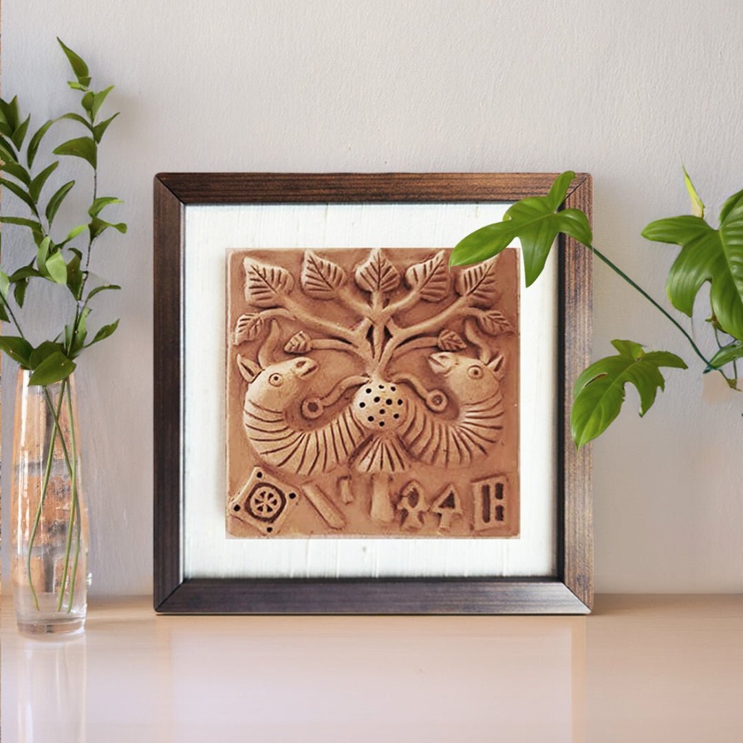 Terracotta Harappan Peepul Tree Seal Replica with Frame