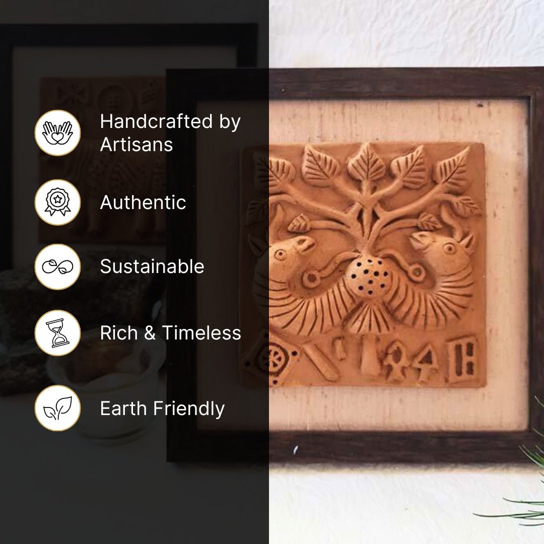 Terracotta Harappan Peepul Tree Seal Replica with Frame