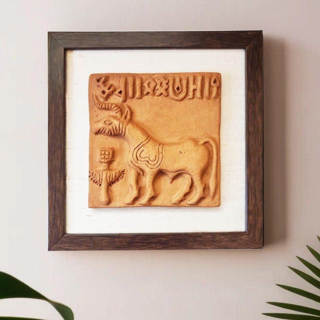 Terracotta Harappan Unicorn Seal Replica with Frame