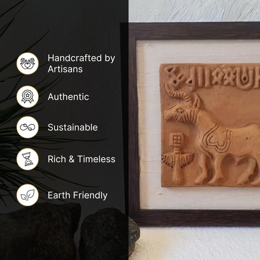 Terracotta Harappan Unicorn Seal Replica with Frame