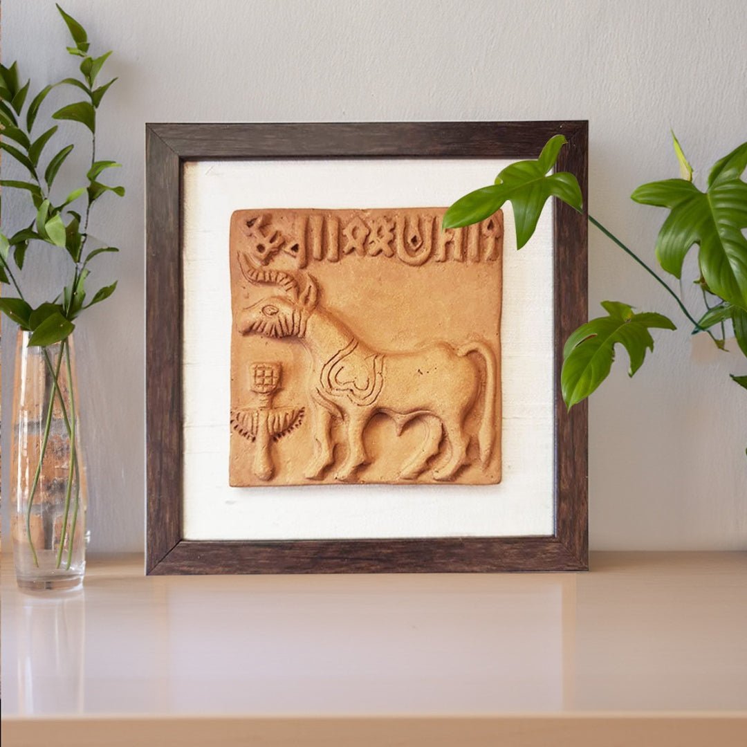 Terracotta Harappan Unicorn Seal Replica with Frame