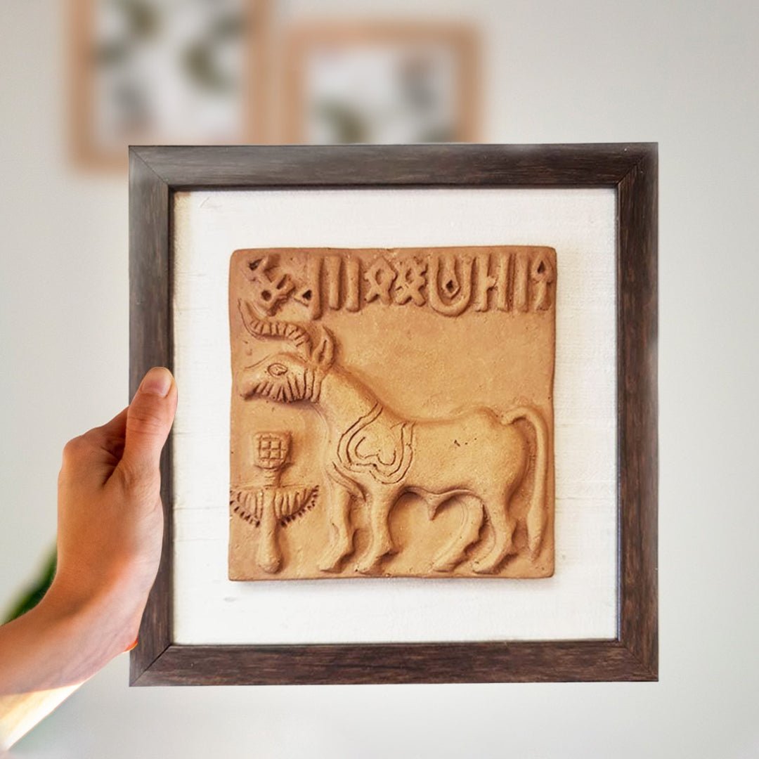 Terracotta Harappan Unicorn Seal Replica with Frame