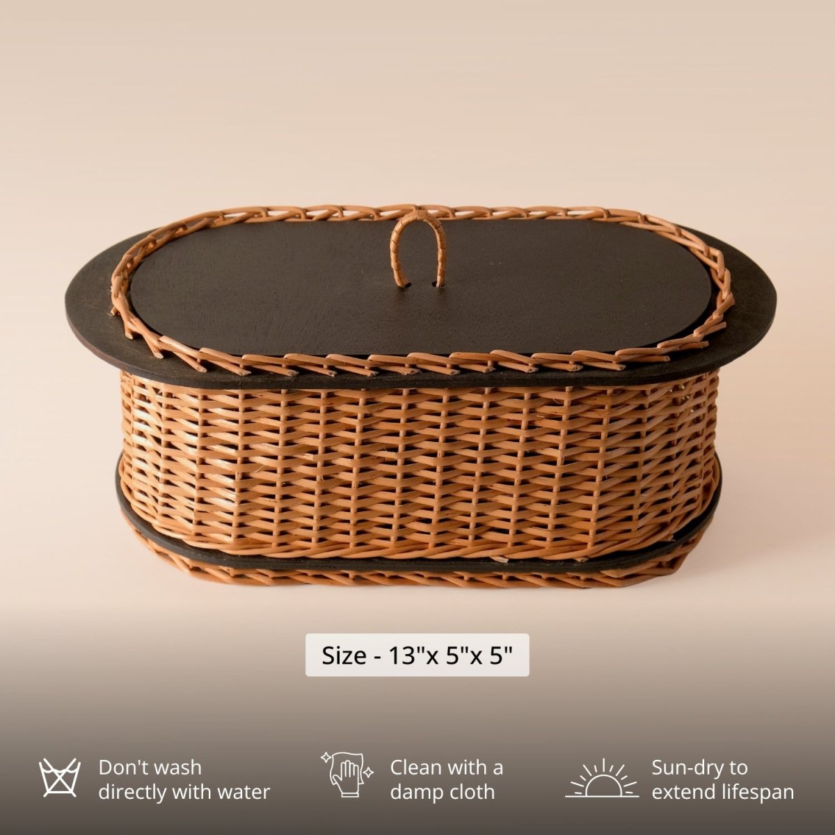 Wicker & Wood Bread Box Handcrafted & Cutlery Holder Combo | Handcrafted in Kashmir