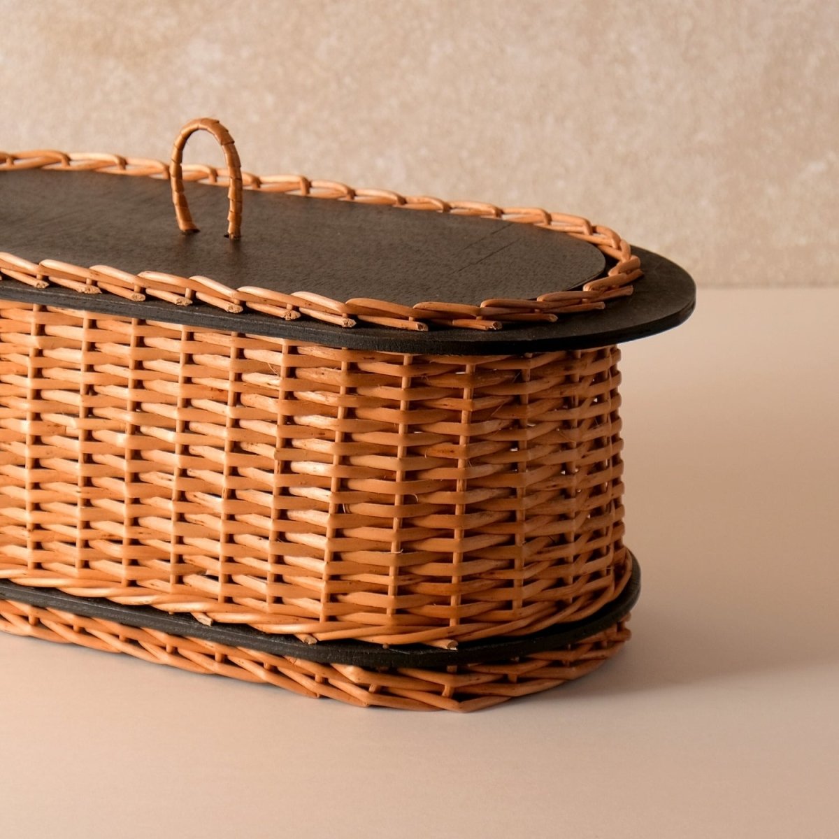 Wicker & Wood Bread Box & Serving Tray Combo | Handcrafted in Kashmir