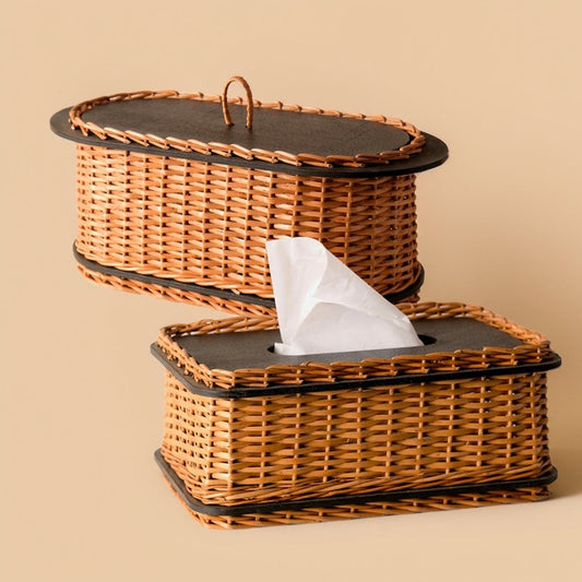 Wicker & Wood Bread Box & Tissue Box Combo | Handcrafted in Kashmir