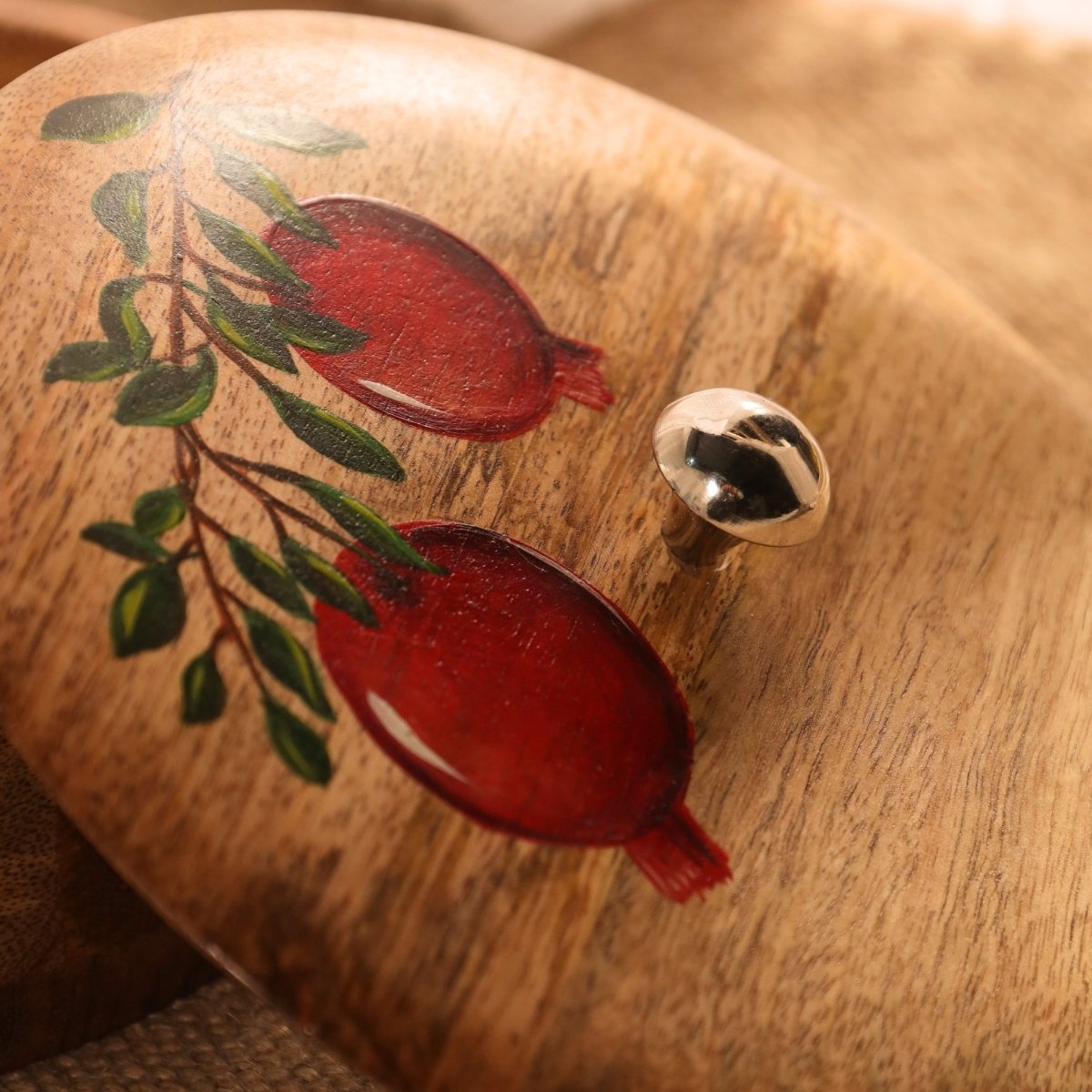 Wooden Roti Box | Handpainted  with Anar design | Mango Wood |  2.5" x 8"