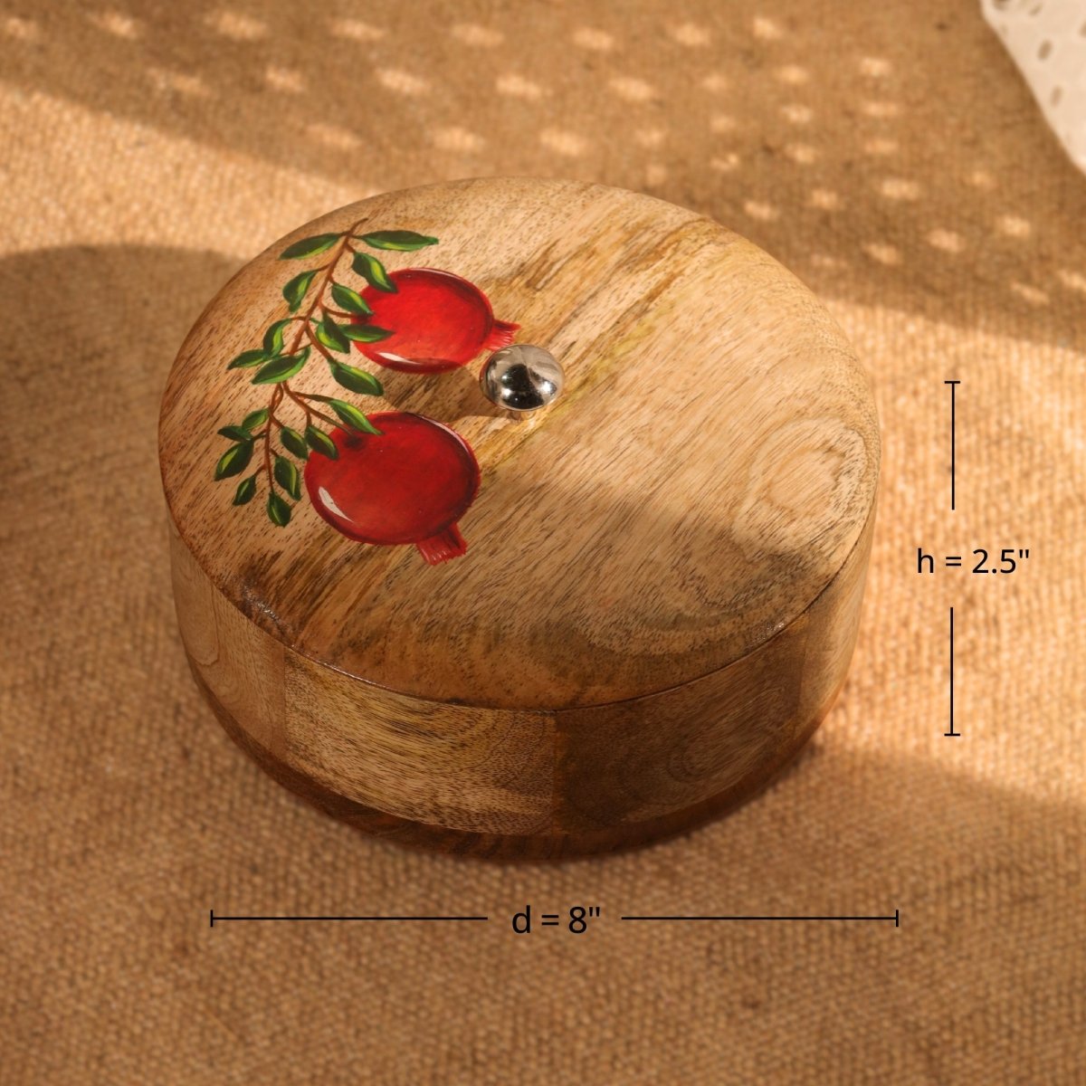 Wooden Roti Box | Handpainted  with Anar design | Mango Wood |  2.5" x 8"