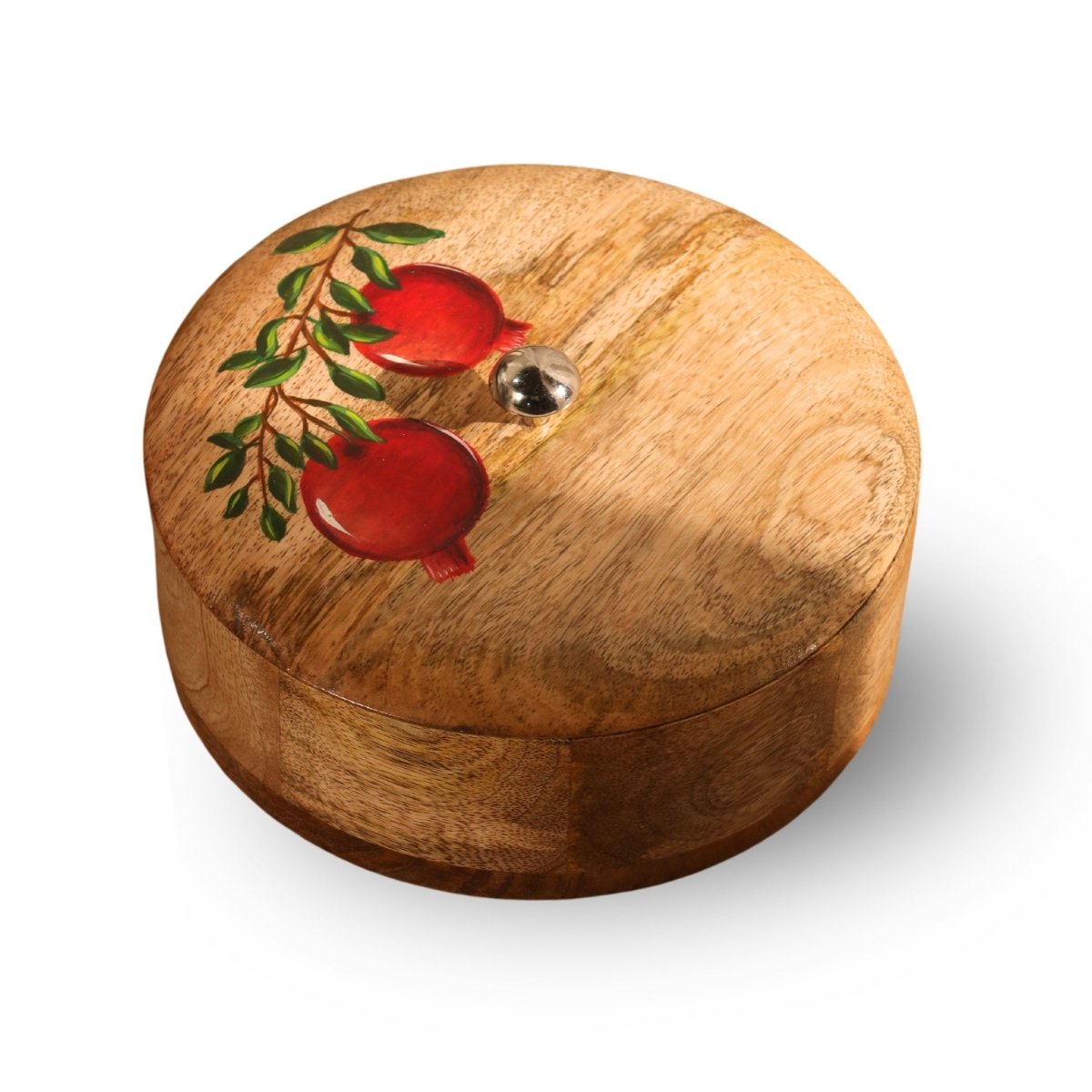 Wooden Roti Box | Handpainted  with Anar design | Mango Wood |  2.5" x 8"