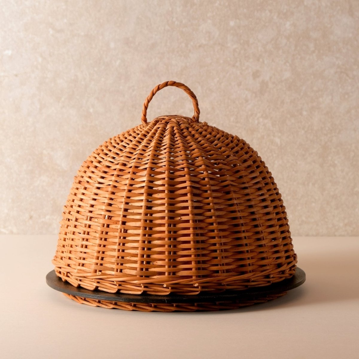 Wicker & Wood Serving Platter With Lid | Handcrafted in Kashmir