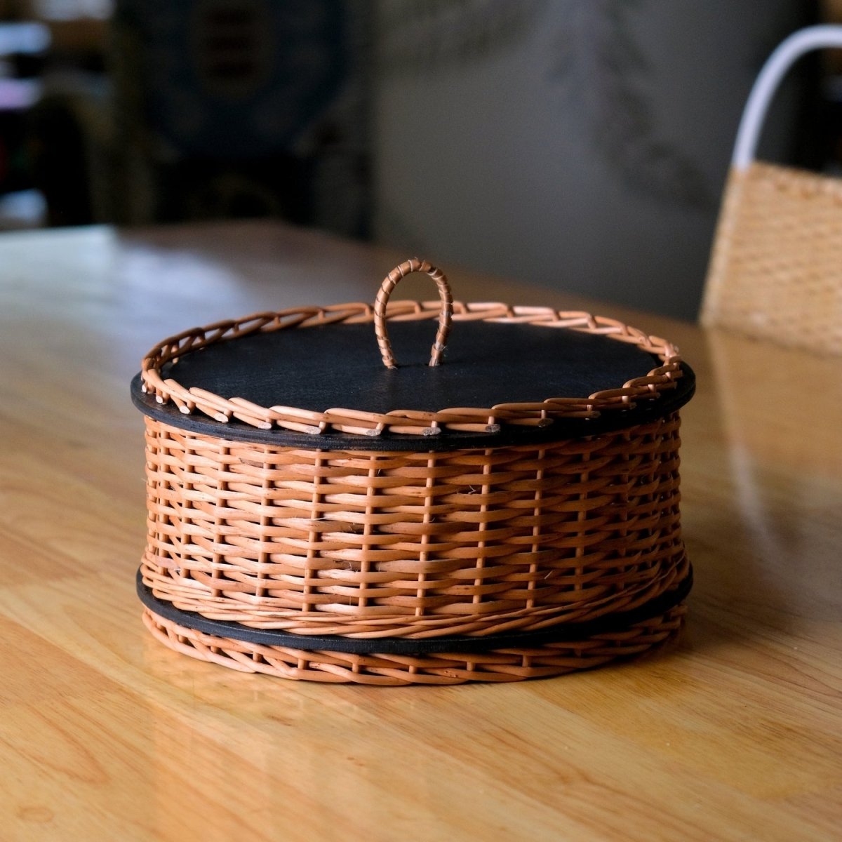 Wicker & Wood Storage Box With Lid & Bread Box Combo | Handcrafted in Kashmir