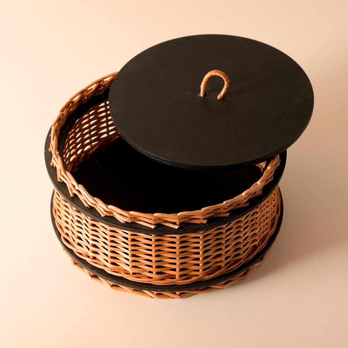 Wicker & Wood Storage Box With Lid & Cutlery Holder Combo | Handcrafted in Kashmir