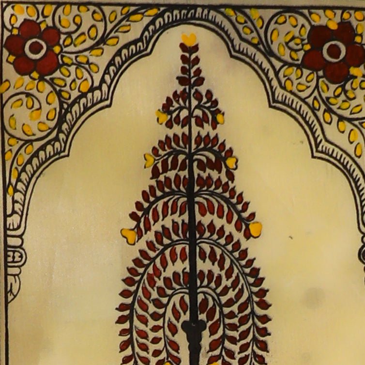 Rich Ruby Tussar Pattachitra, Exquisite Indian Artistry